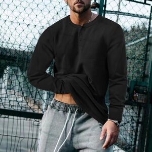 Men's Black Long Sleeve Henley Shirt